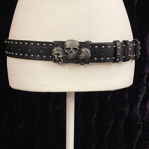 Black studded belt with skull buckle #226
